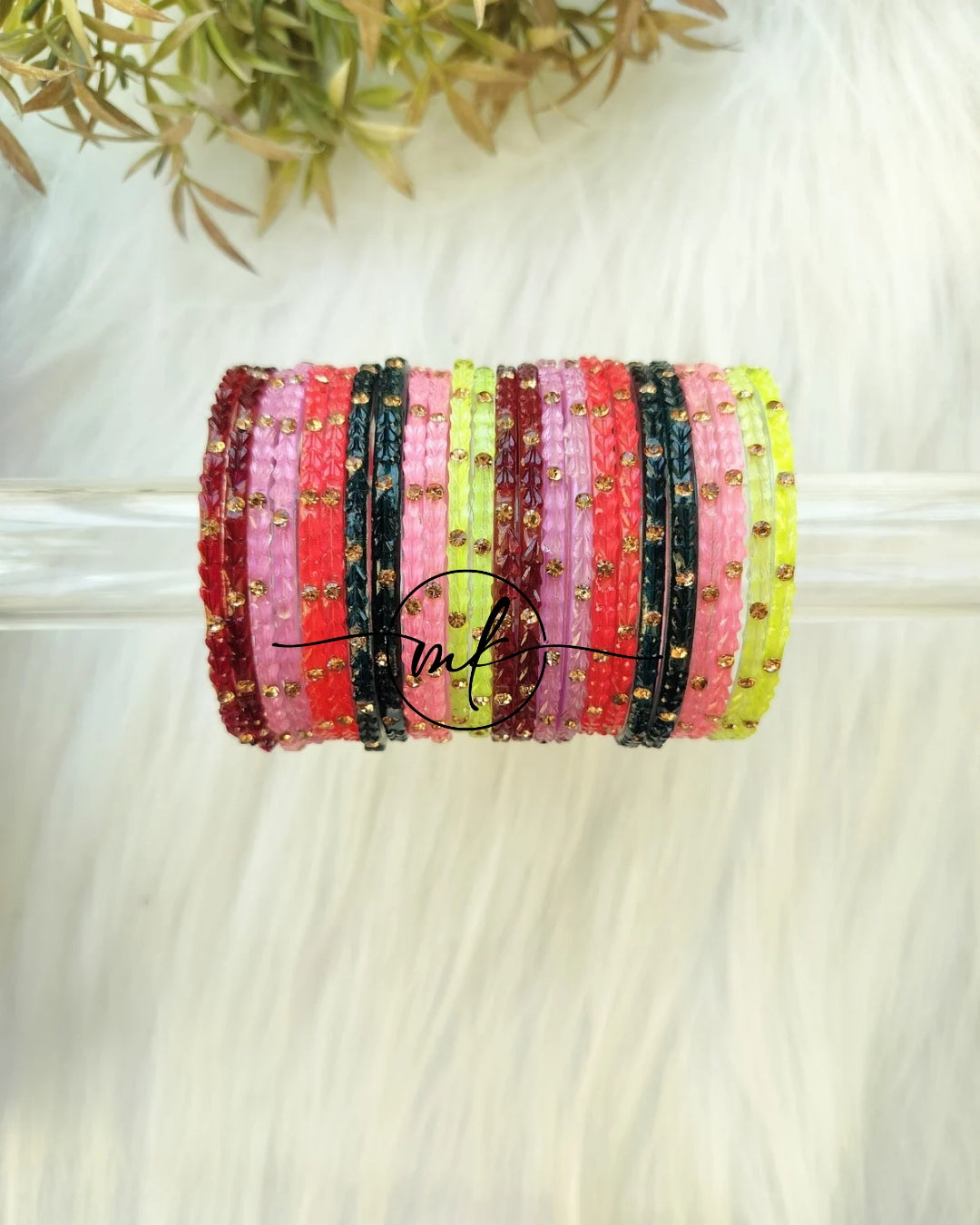 Heart - baby shower glass Bangle combo set - Mixed colours