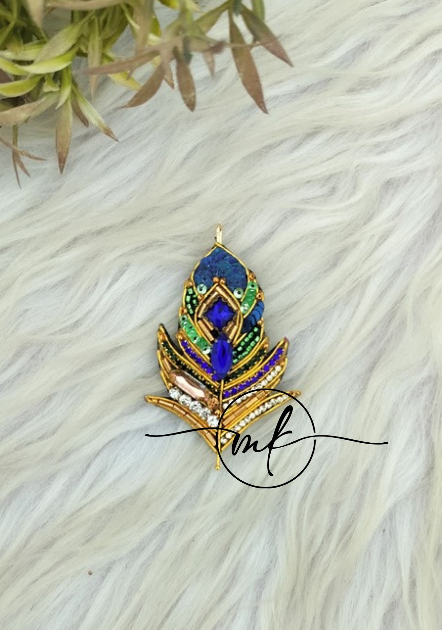 Peacock Leaf Pendant / Hair Brooch/ Dress Brooch