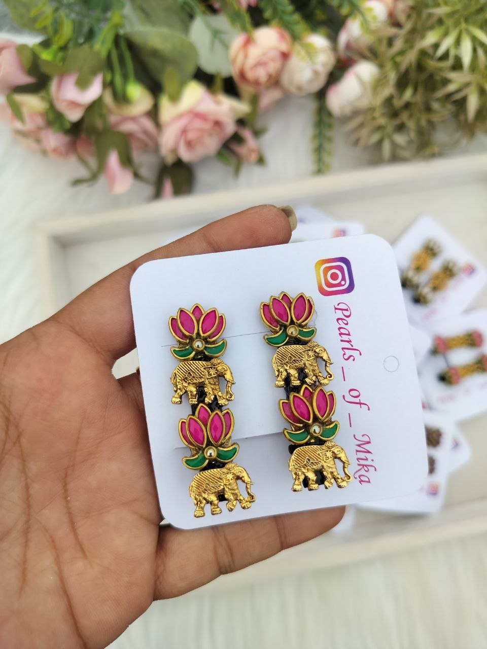 Pink Lotus Elephant Alligator Clip - 1 pair
