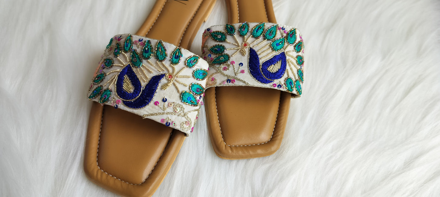 Blue Peacock Embroidered Flats - 40% off