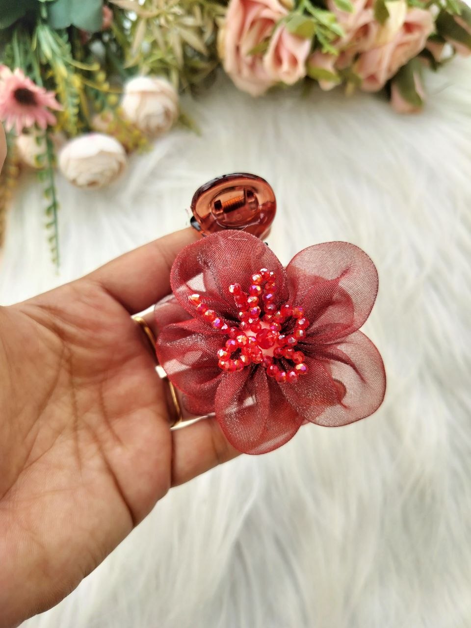 Red Rose Bead Premium Banana clip - V type