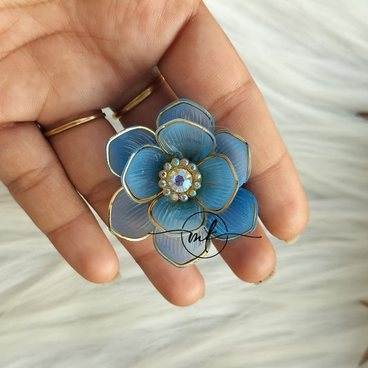 Dark blue Floral Premium hair ties