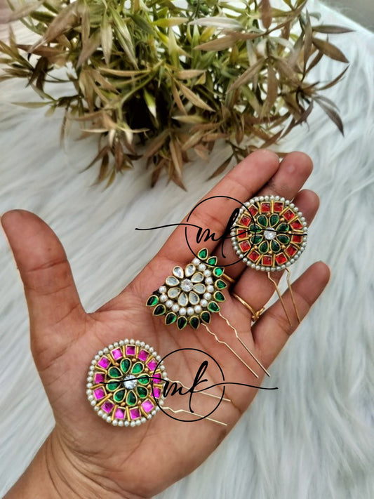 Pink,Green and Red Spire Hair Brooch - Set of 3