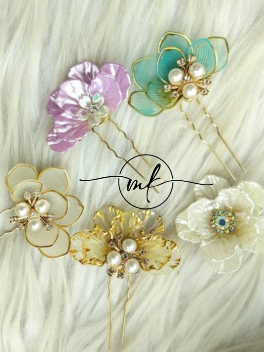 Mixed colours shell Hair Brooch - Set of 5