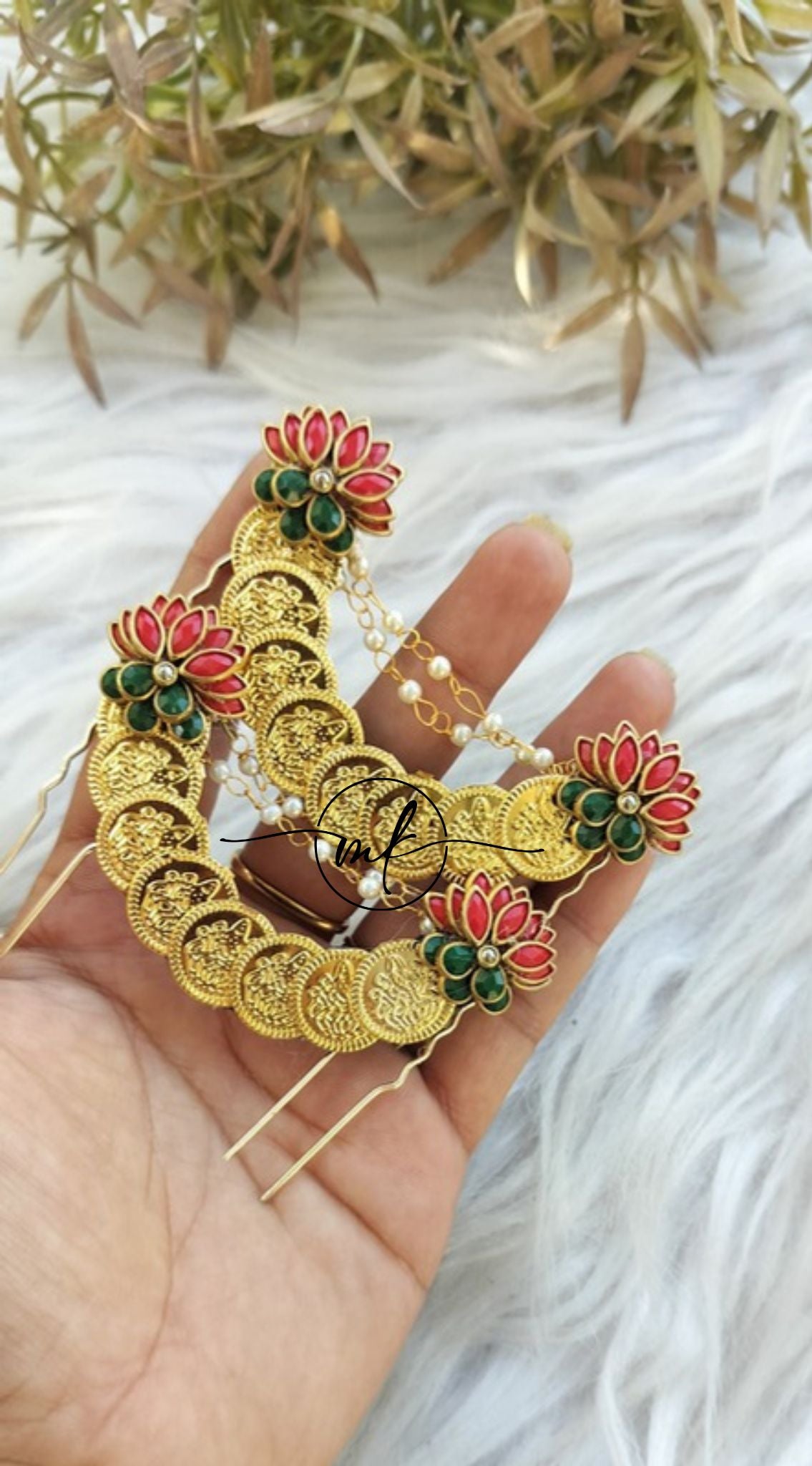 Cora Red Matt Lotus Hair Brooch