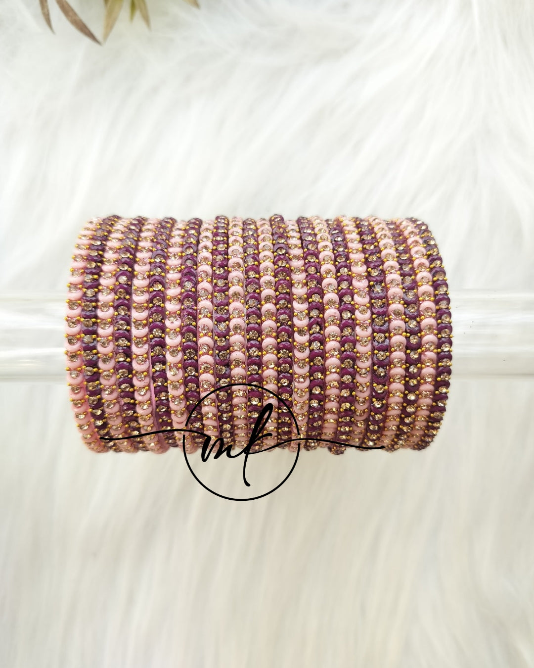 Moon - baby shower glass Bangle combo set - color purple & light pink