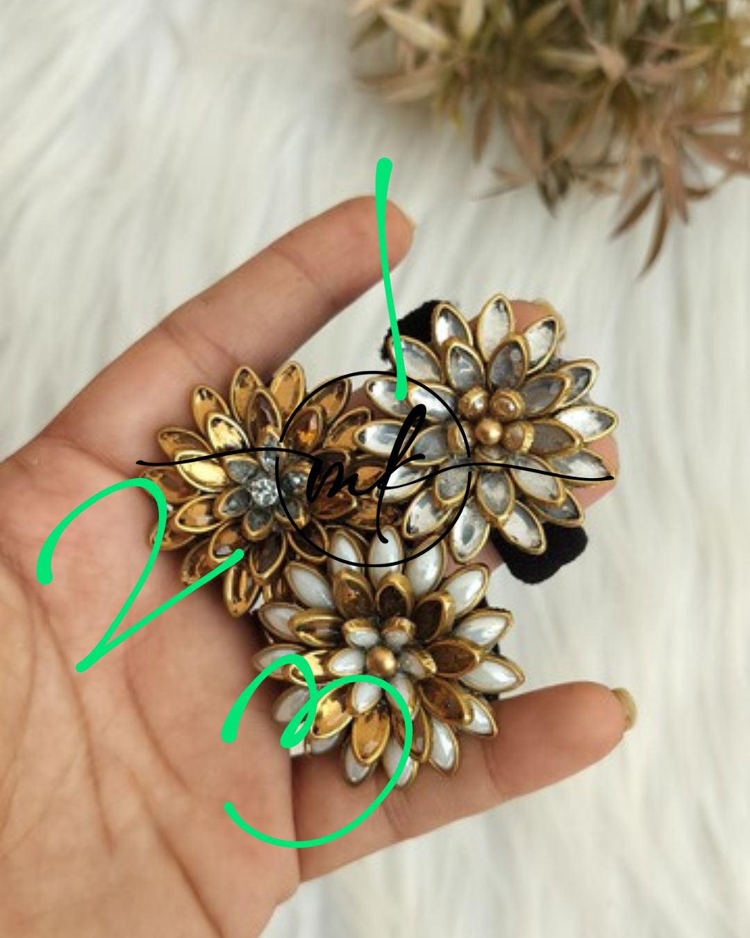 White Kundan Hair Ties/ Hair Brooch