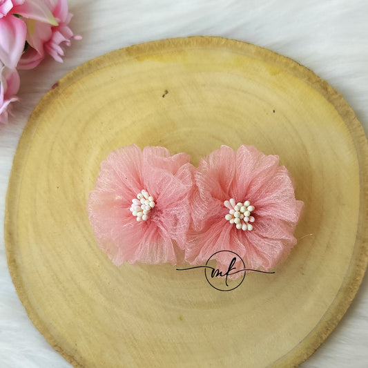 Pink Organza Flower Center clip