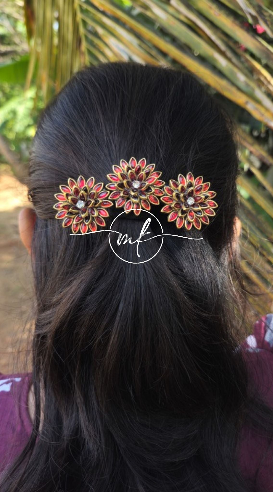Effy Red 3 bud Hair Brooch