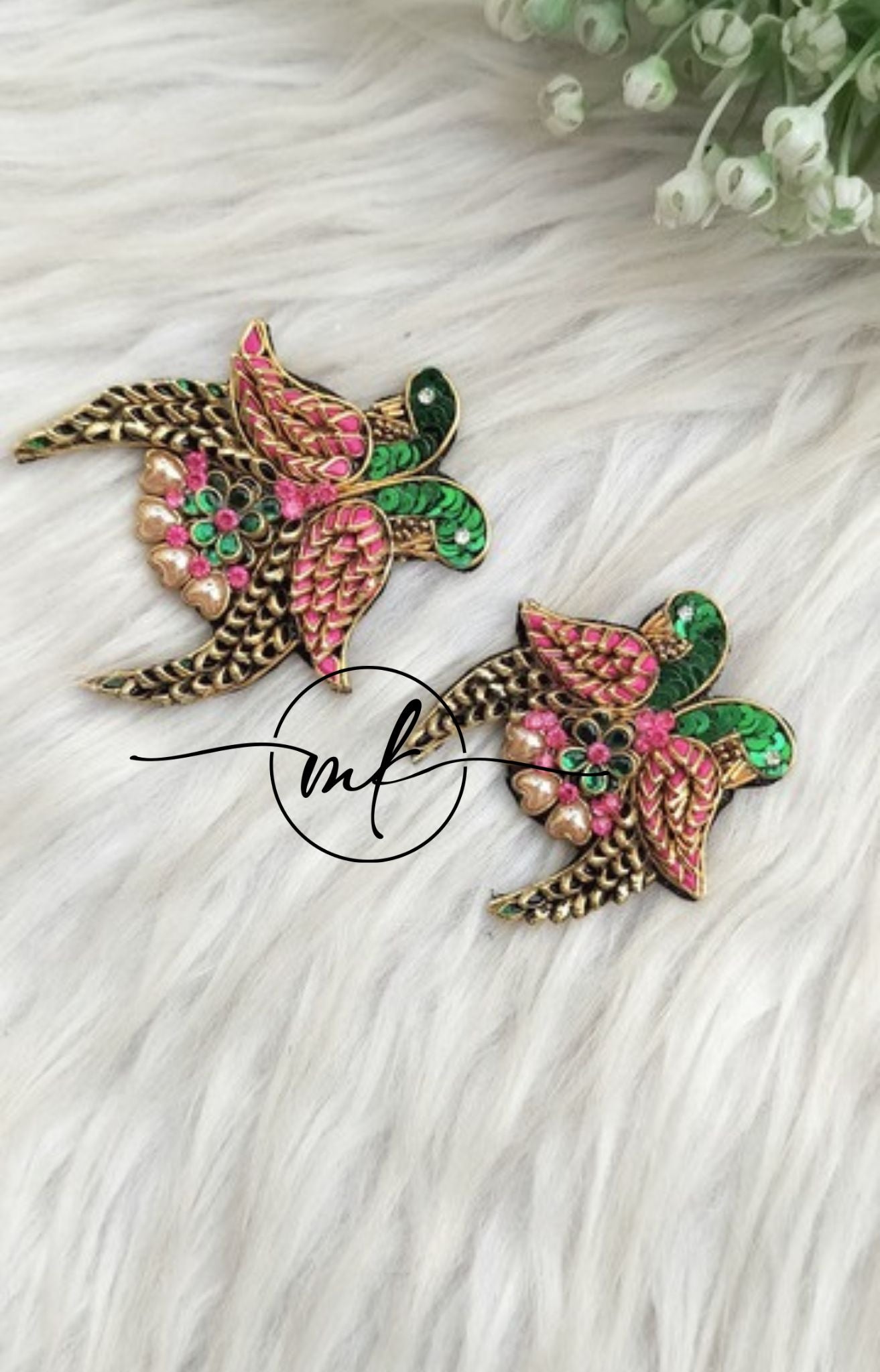 Pink Green Parrot Hair Brooch - set of 2