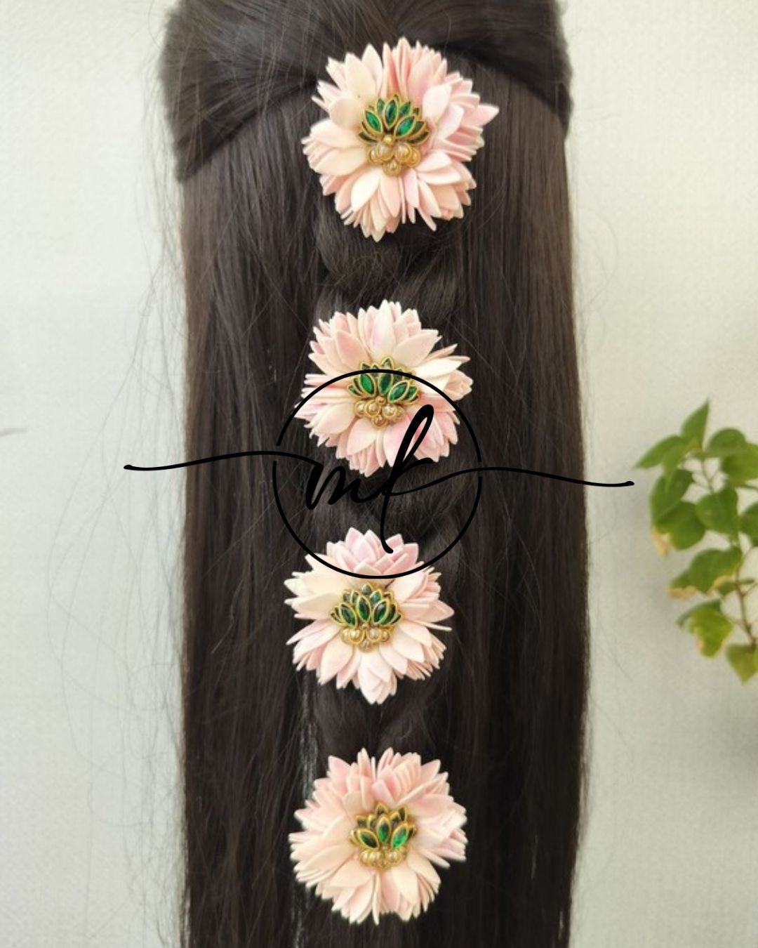 LIA Small Jathi Glossy Green Lotus ARFL Hair Braid brooch - set of 4 piece