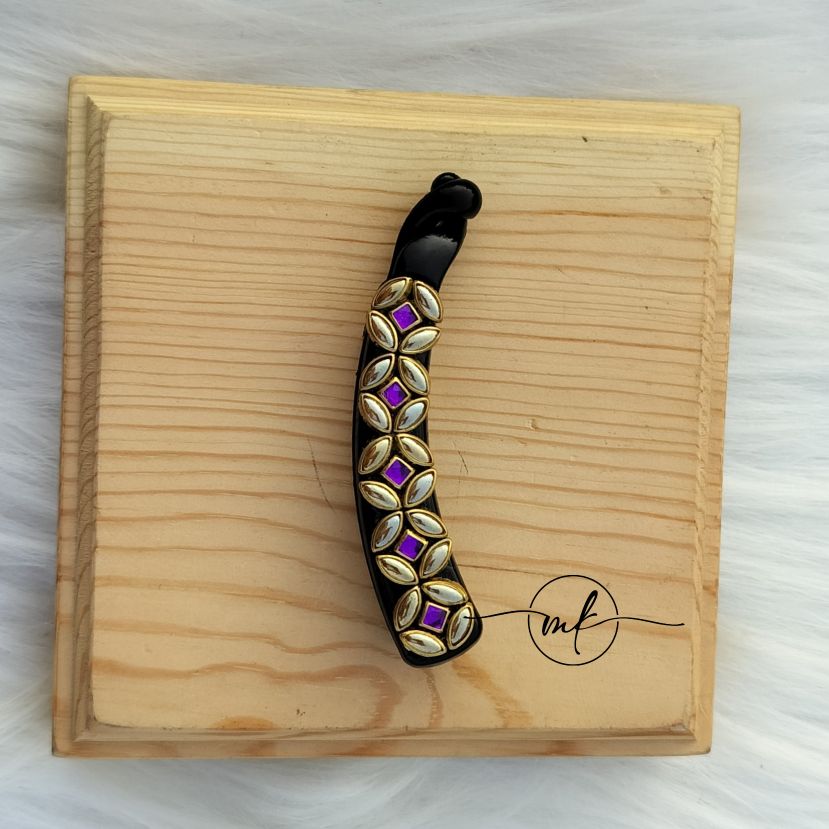 Purple Kundan Banana clip - lock type
