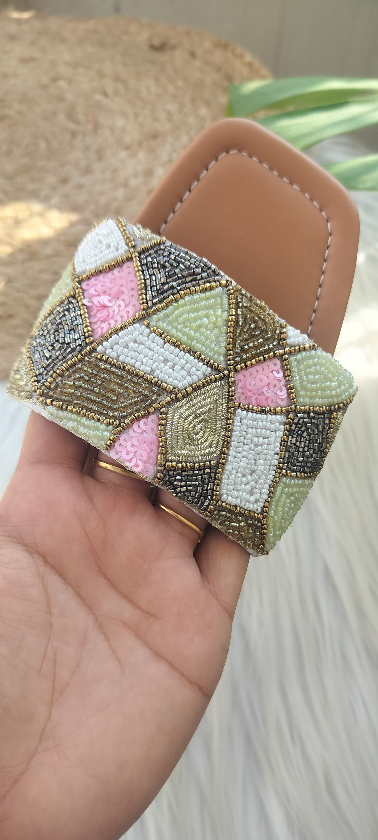 Pastel Multicolored Brown Embroidered Flats @40%off