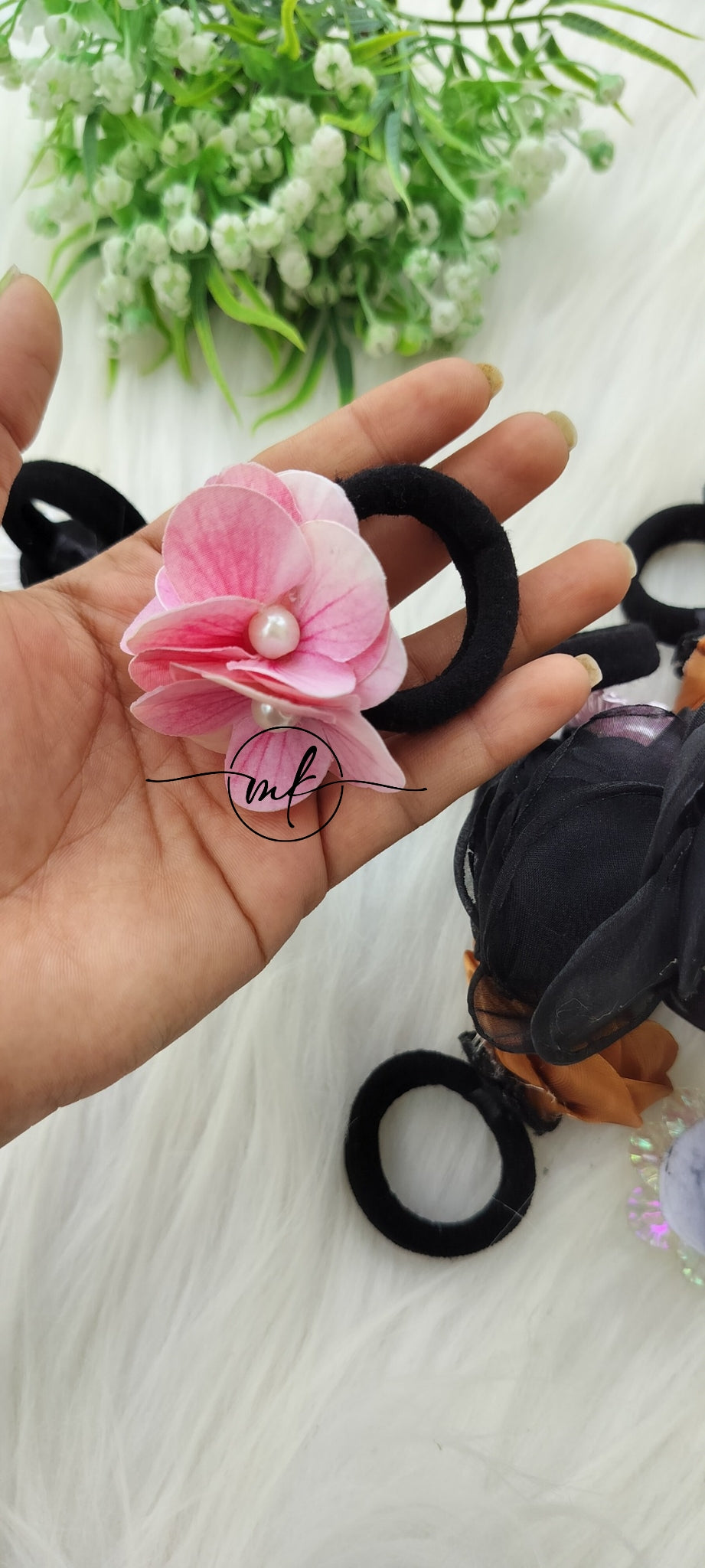 Pink Flower Hair ties