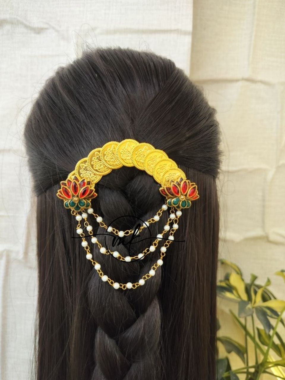 Iyal Red Lotus Coin Hair Brooch