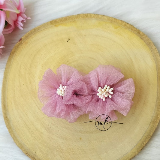 Onion Pink Organza Flower Center clip