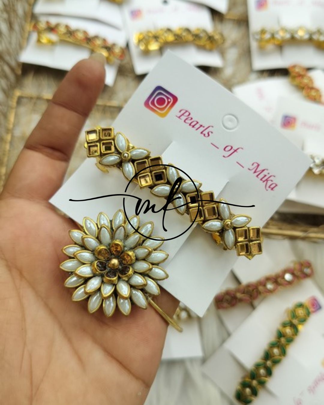 Kundan Hair Brooch/Hair ties/Centre clip- Combo