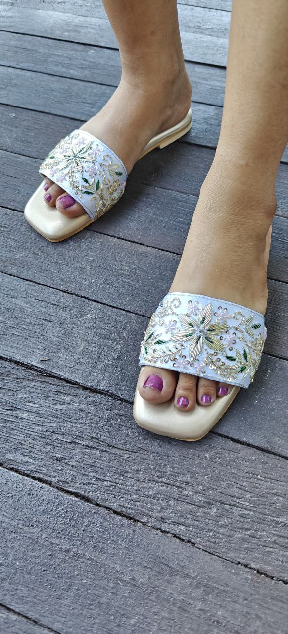 White Embroidered Flats