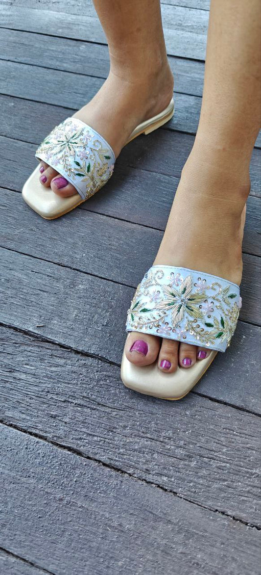 White Embroidered Flats