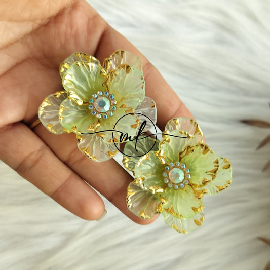 Light Green Floral Premium hair ties