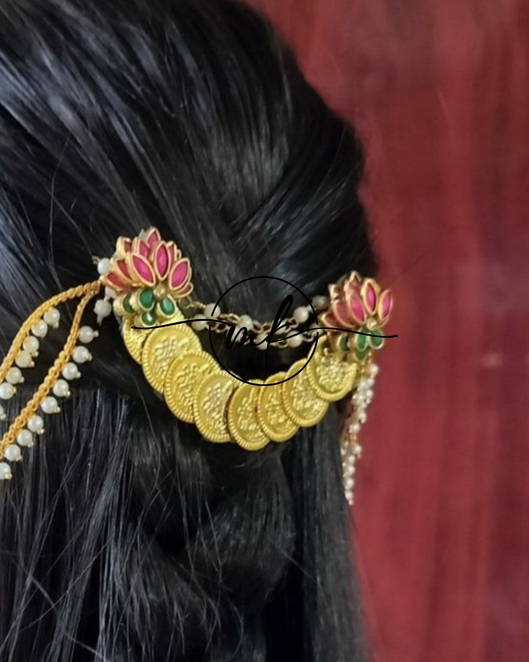 CORA Matt pink Lotus Hair Brooch with Pearl sidechain