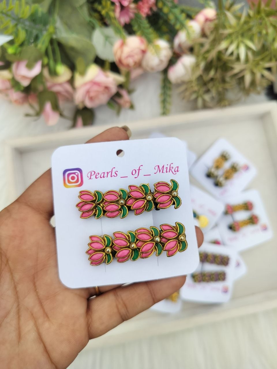 Pink Lotus Alligator Clip - 1 pair