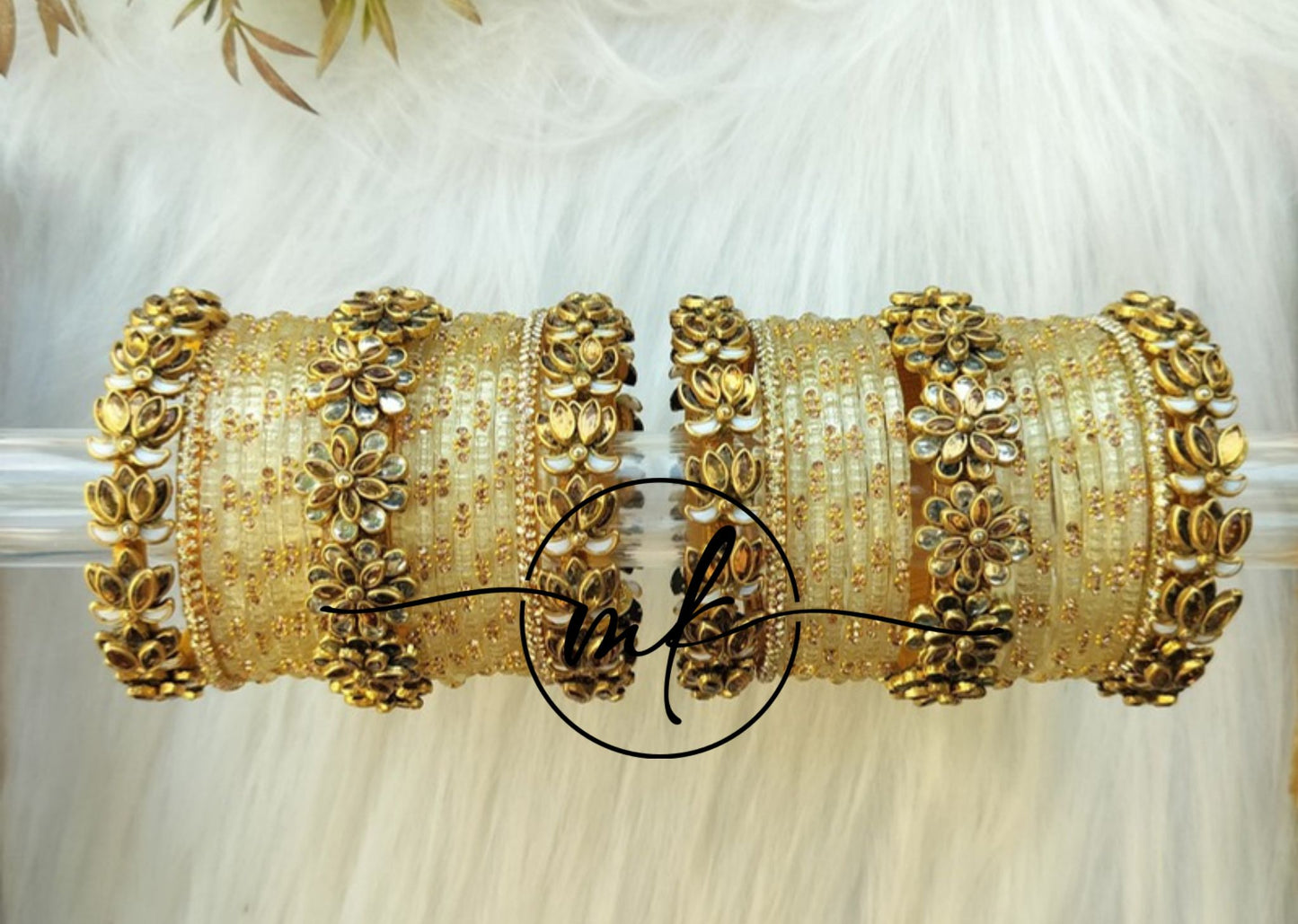 THIMIL Golden Lotus Bridal kundan Bangle set
