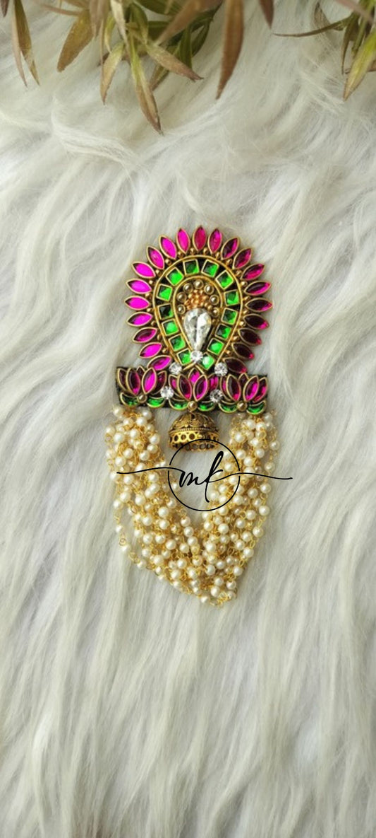 Frost Green leaf Hair Brooch