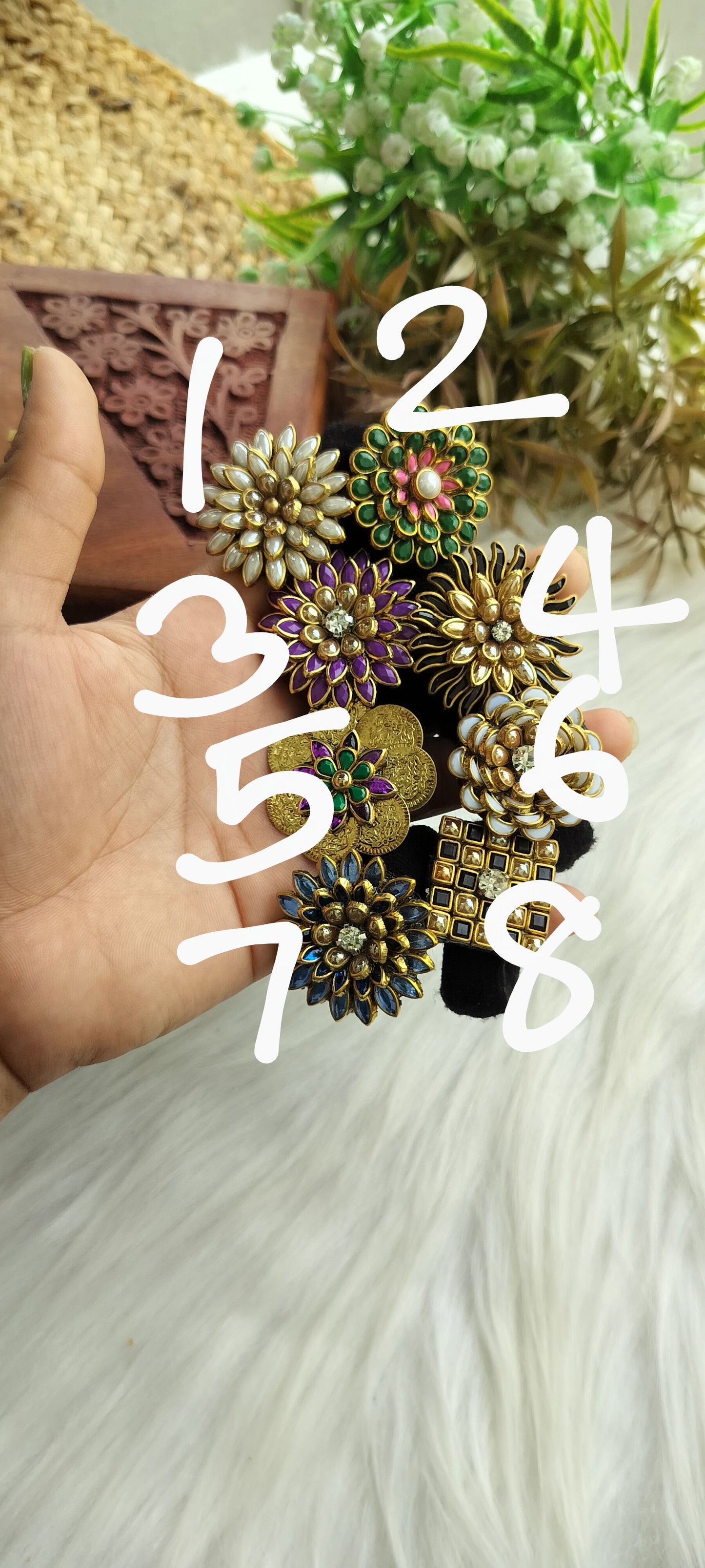 Colourful Flower kundan Hair Brooch