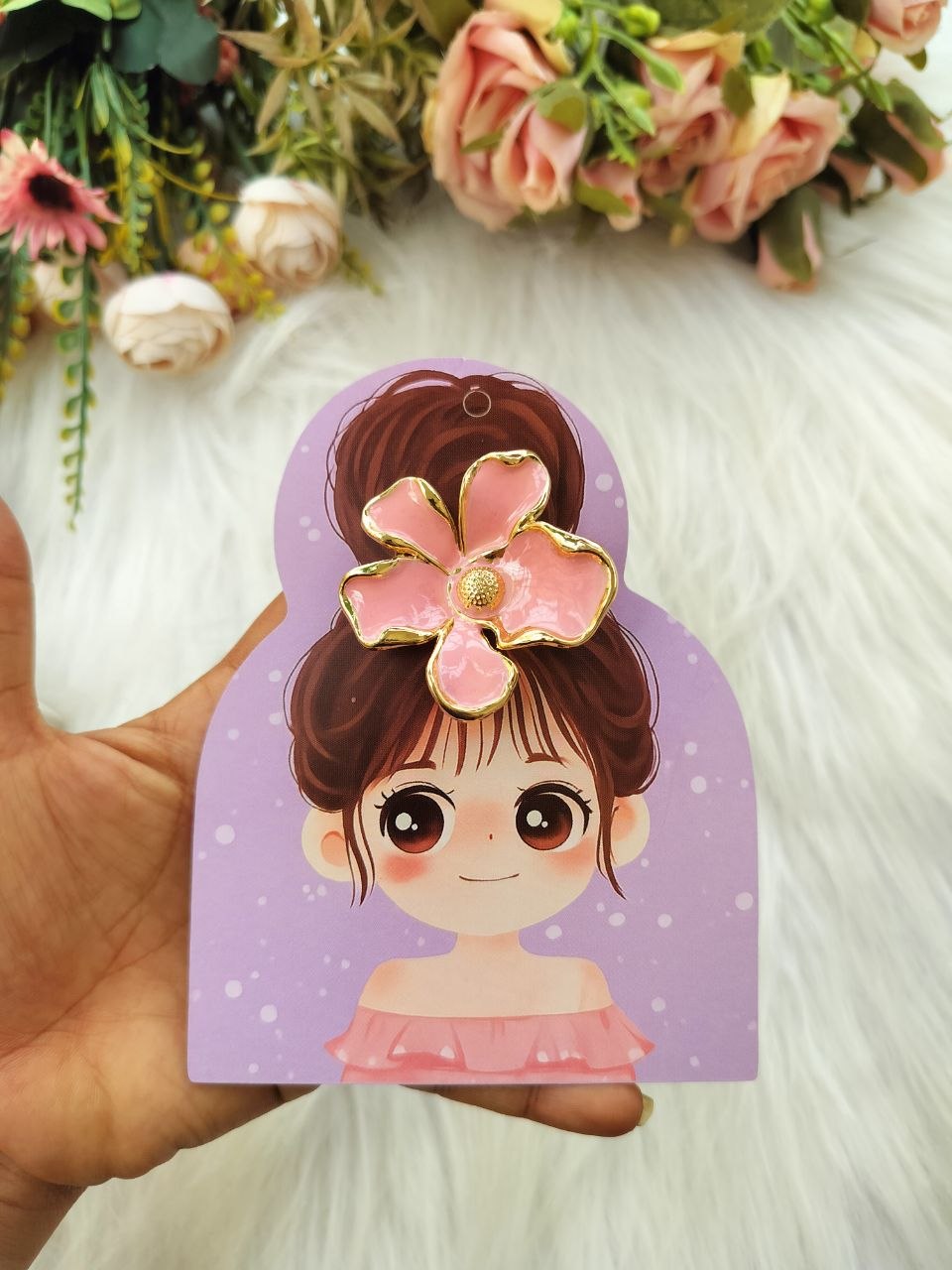 Peach Floral Metal Premium Alligator Clip