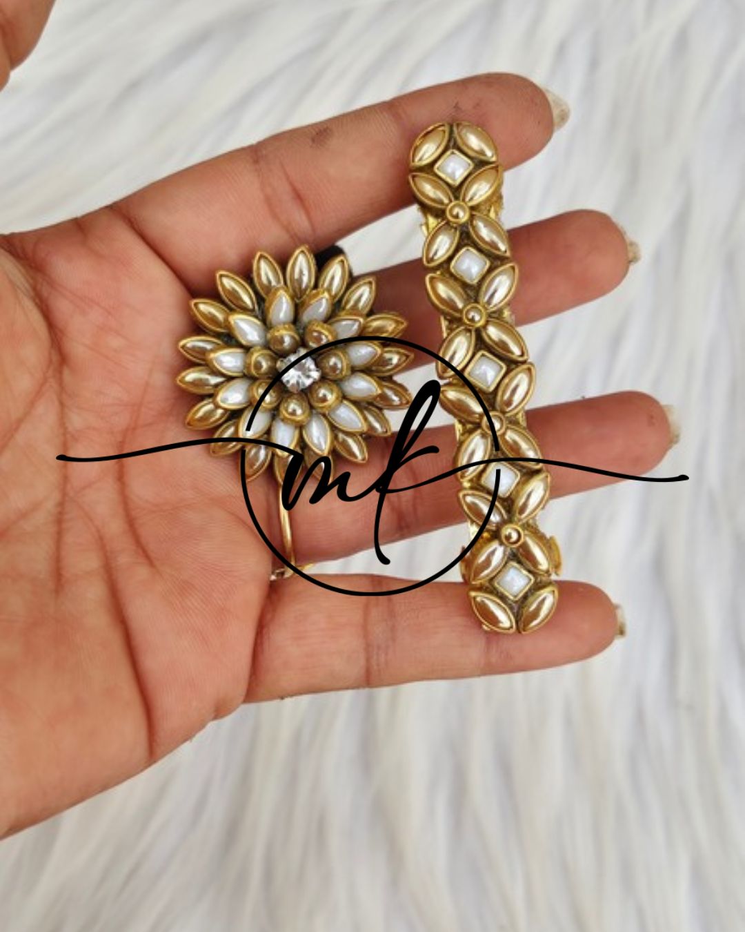Kundan Hair Brooch/Hair ties/Centre clip- Combo