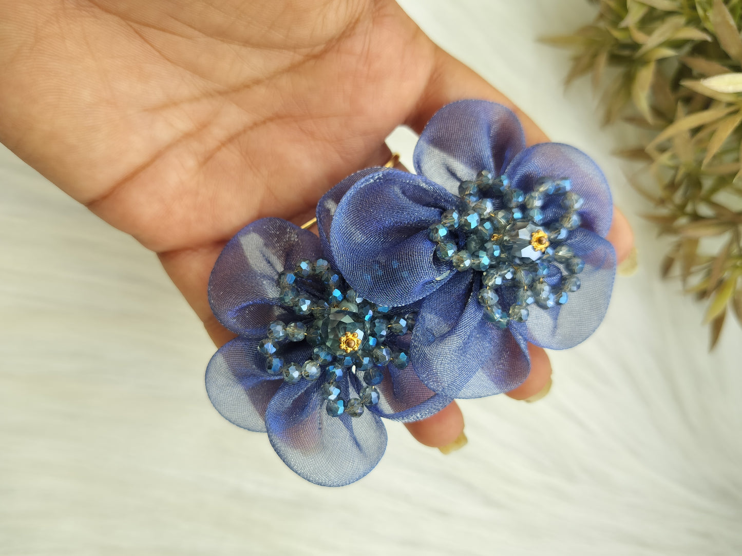 Blue Organza Floral Baratte Clip