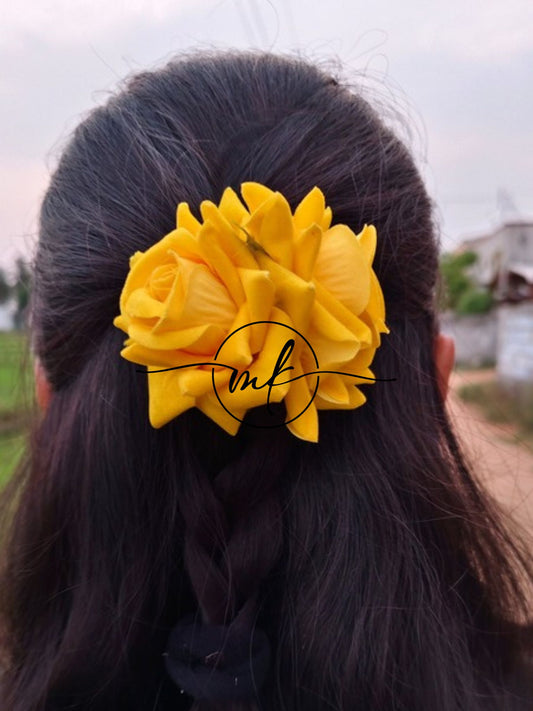 Yellow Rose Hair Brooch