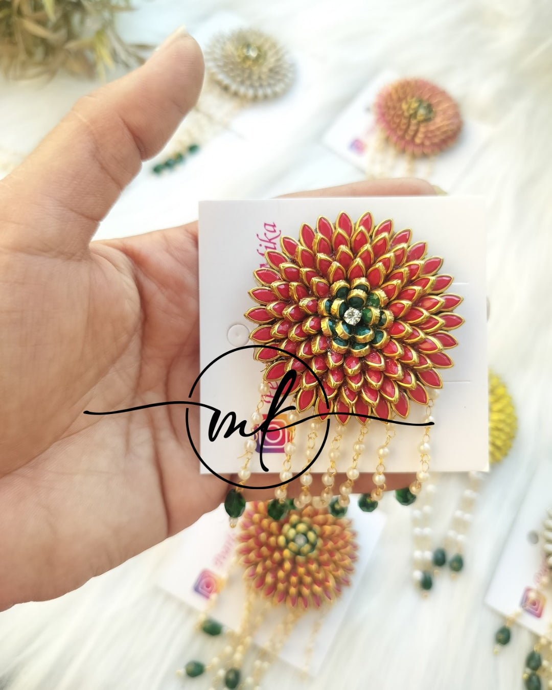 Red Marigold Hair Brooch