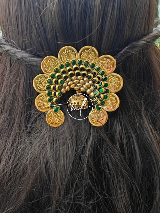 Green coin Hair Brooch