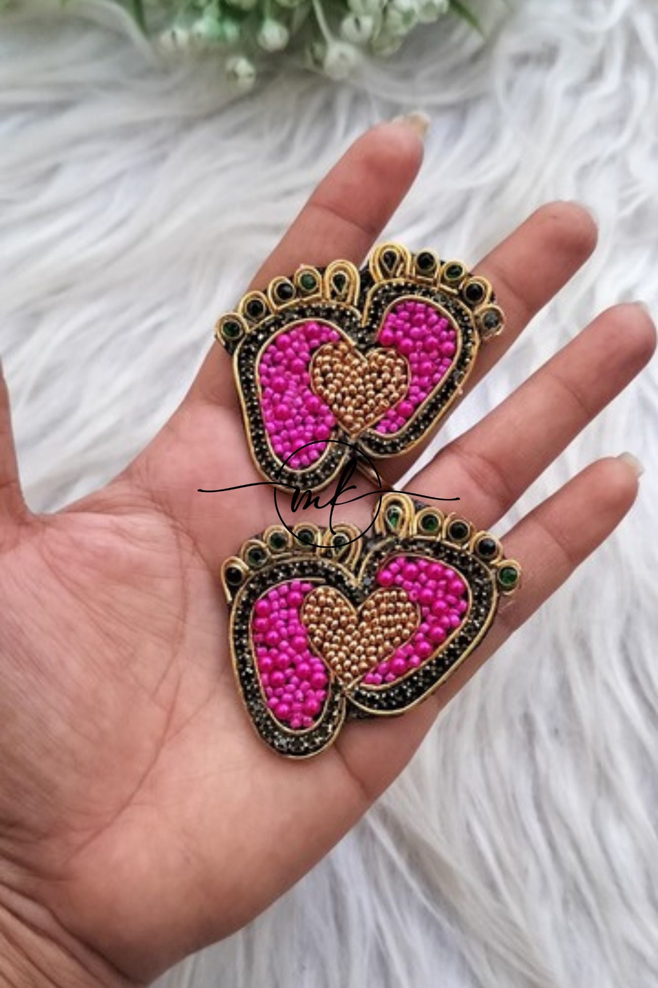 Baby Foot with Heart - Baby shower Hair Accessories - Set of 2 pieces