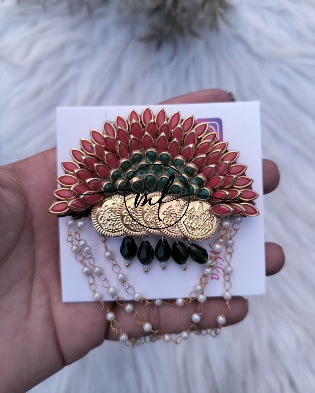 Red Green Sunflower COIN Hair Brooch