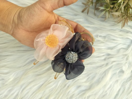 Organza Flower Banana clips- Mid Size - V type