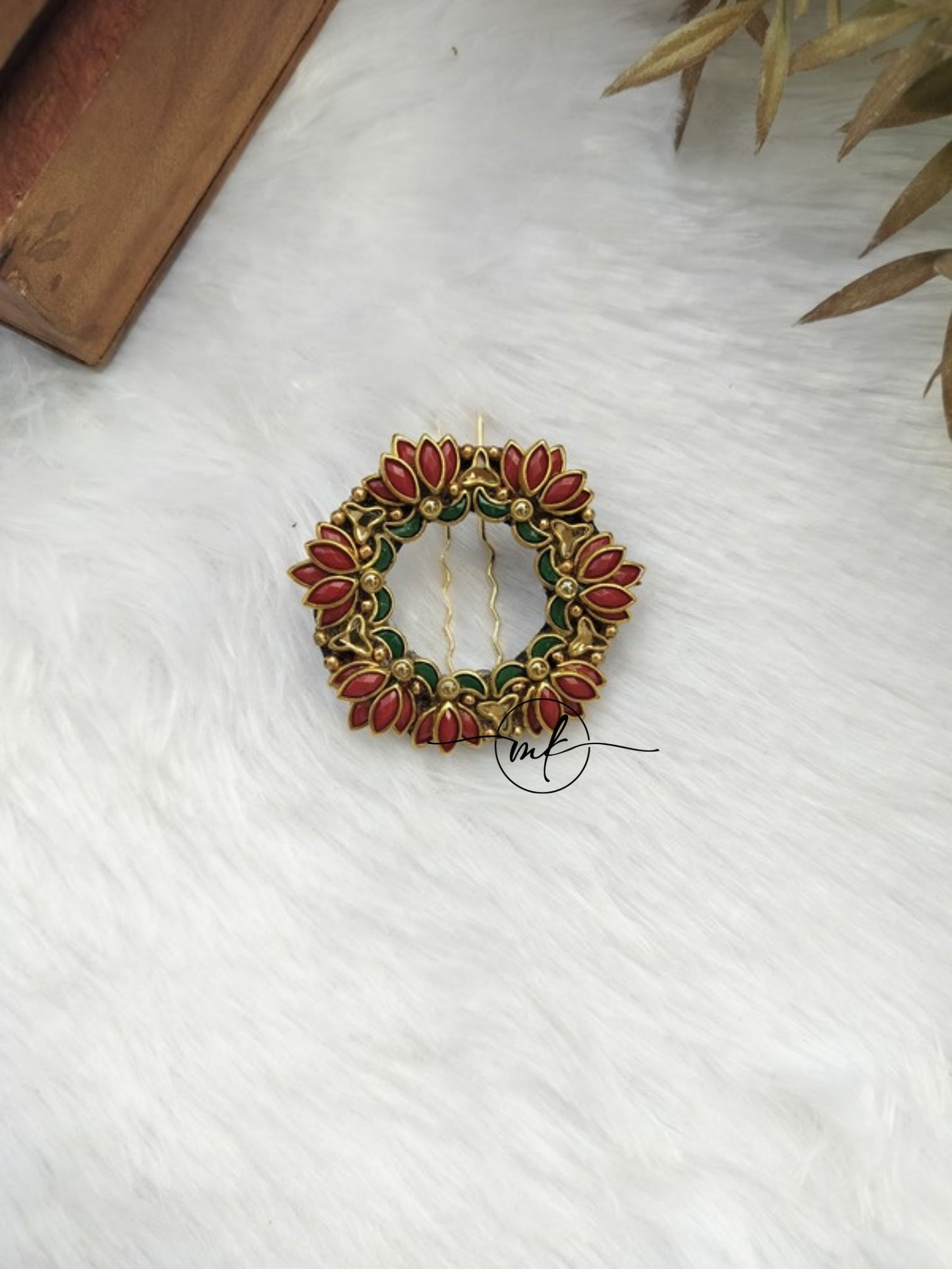 Lara Premium Red Lotus kundan Hair Brooch