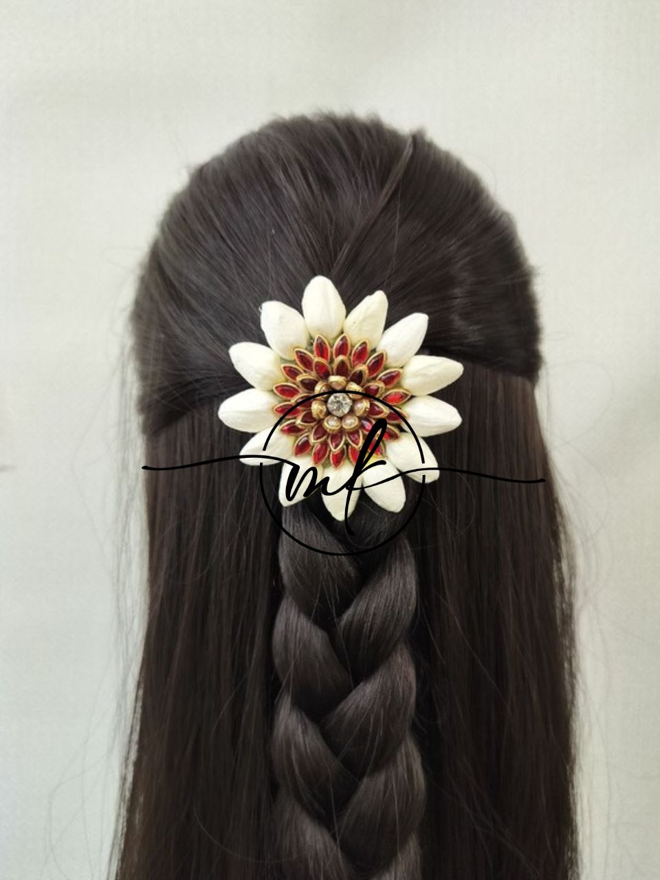 Mootu Malli + RED Kundan flower ARFL Hair Brooch/ Hair ties - 1 piece
