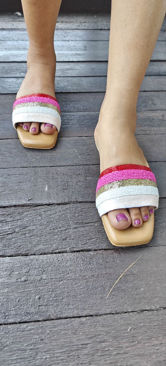Pink Embroidered Flats