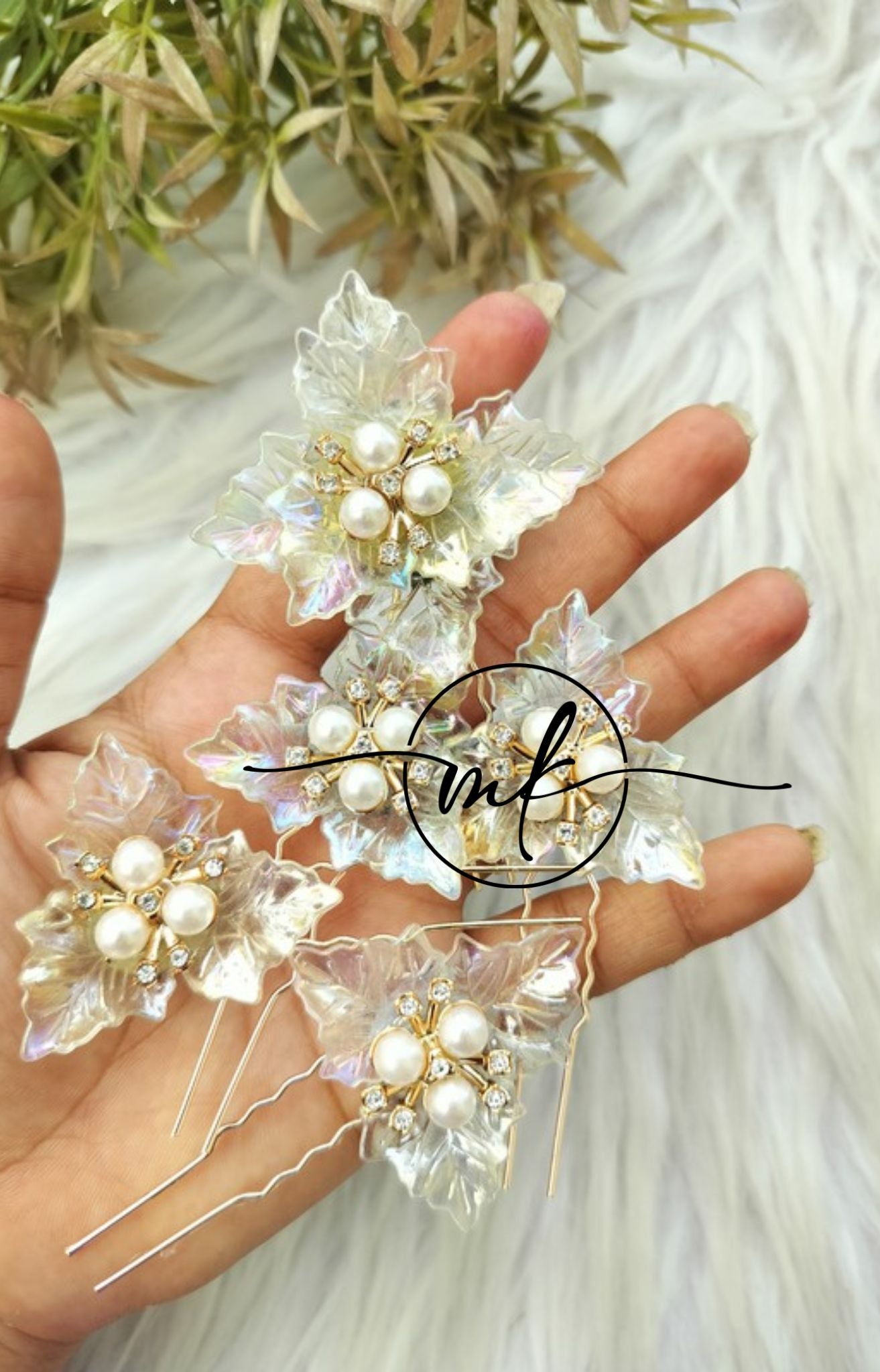Transparent Leafy Hair Brooch - SeT of 5