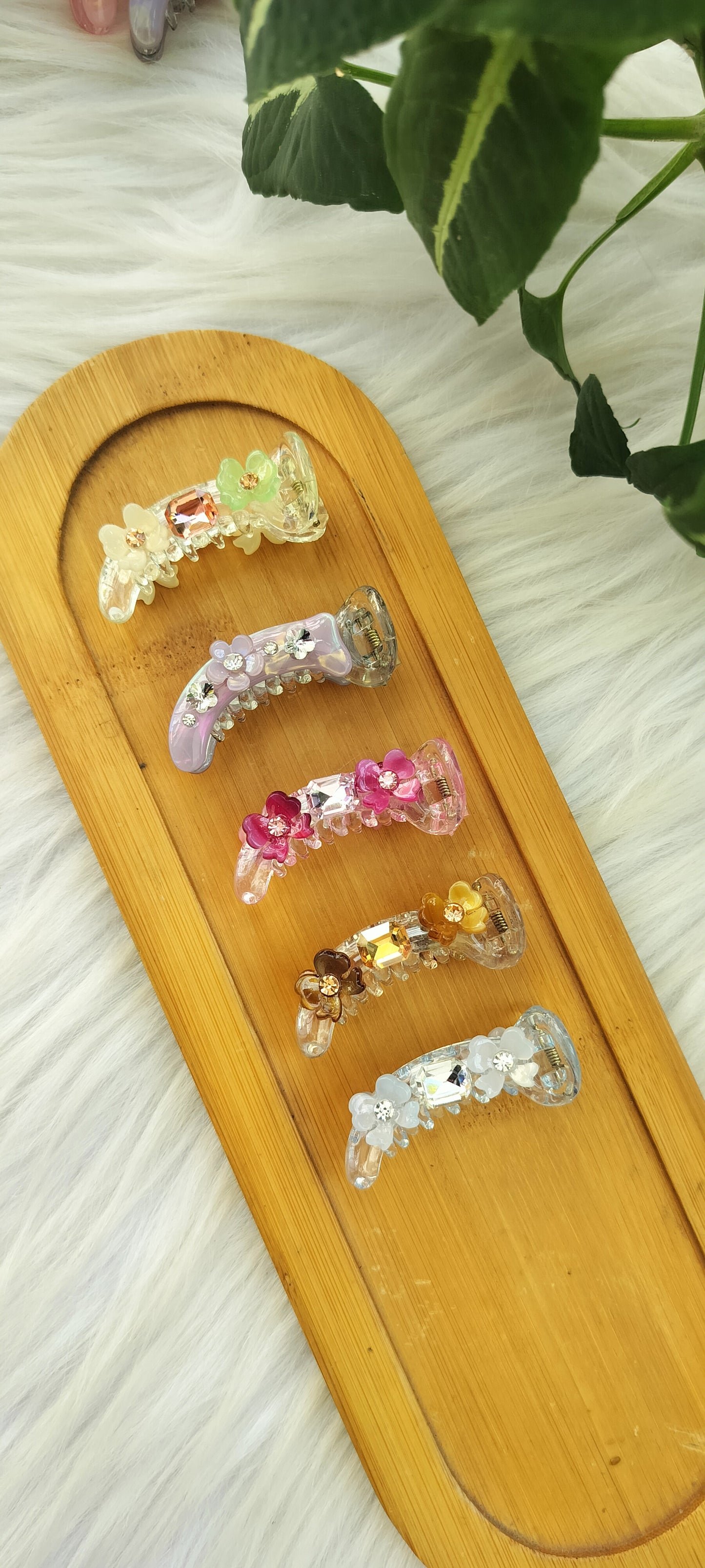 Flower Crystal Finish small Banana clip
