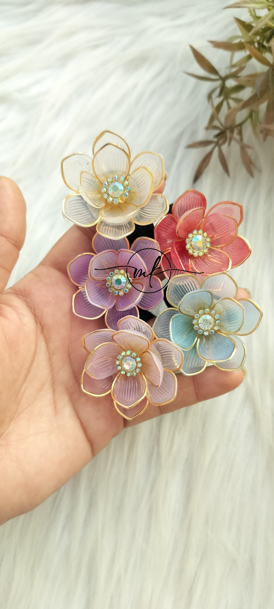 Dark blue Floral Premium hair ties