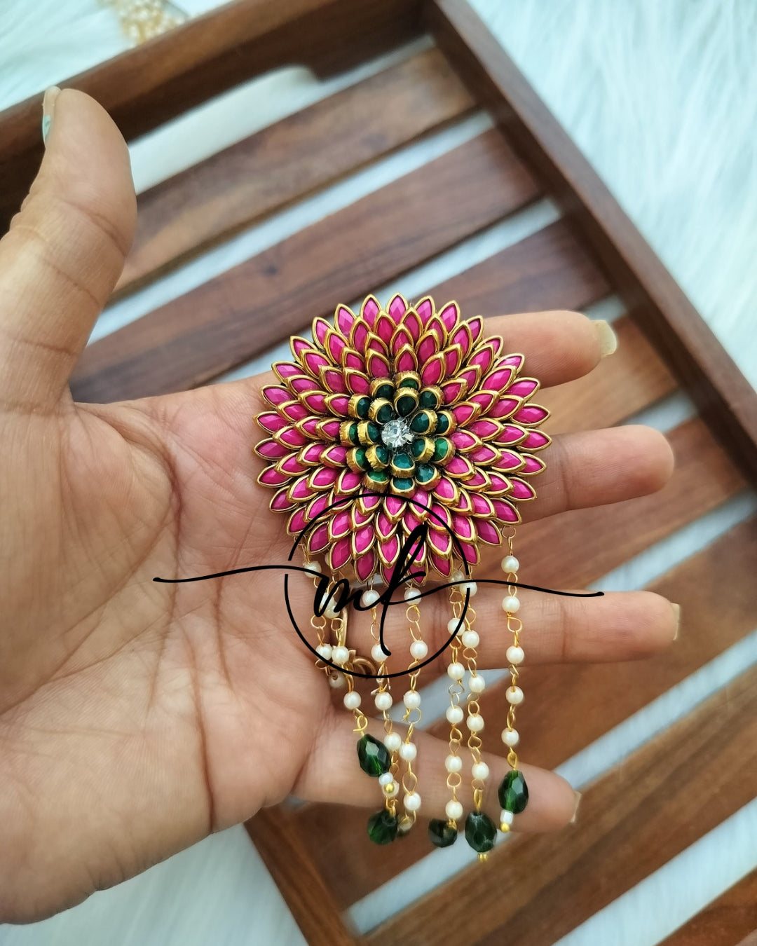 Dark pink Marigold Hair Brooch
