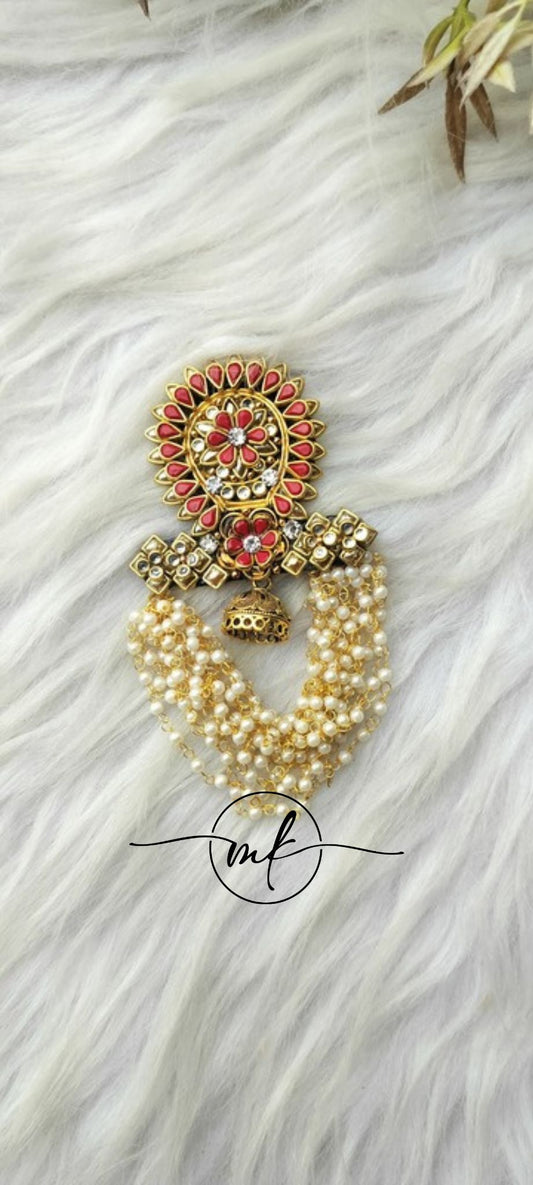 Frost Red Leafy Rose Hair Brooch