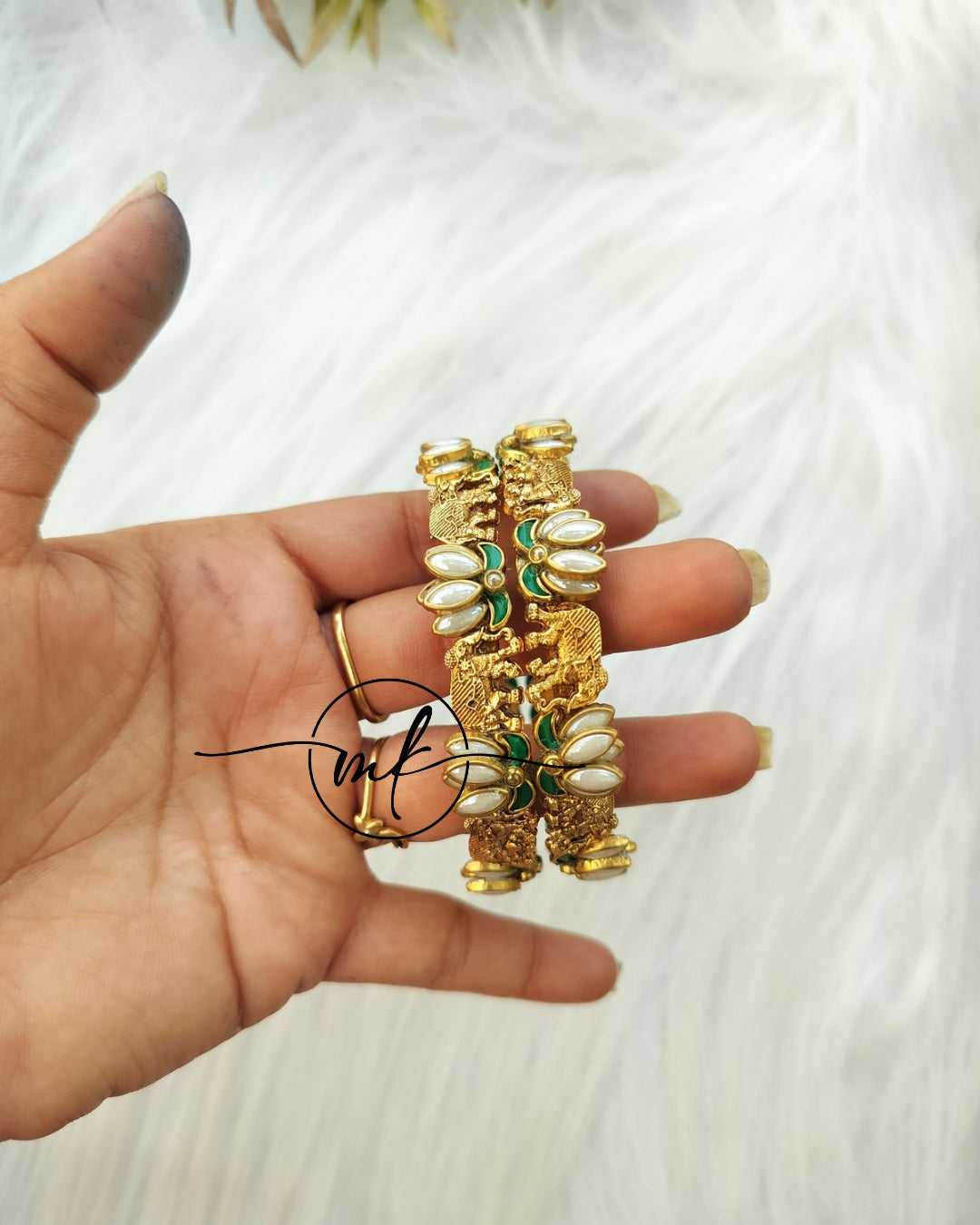 White Elephant kundan Bangle set