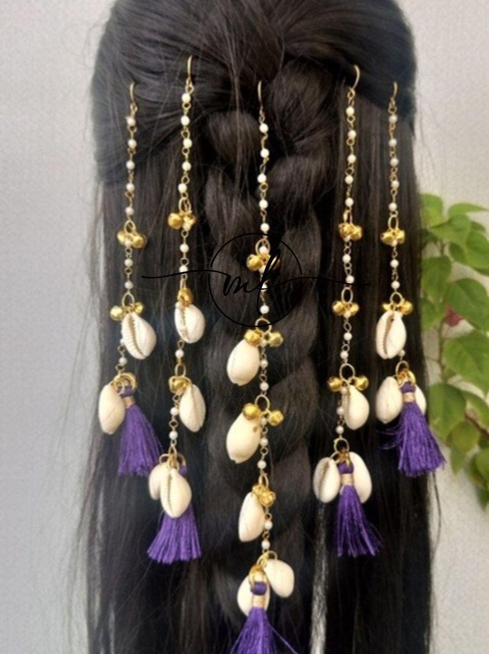 Purple tassel+Shell Hair strings
