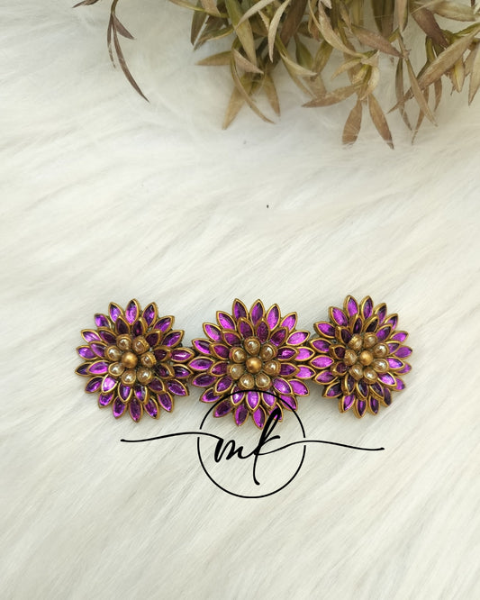 Purple 3D kundan Center clip