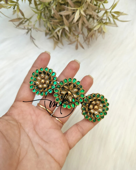 Green 3D kundan Center clip
